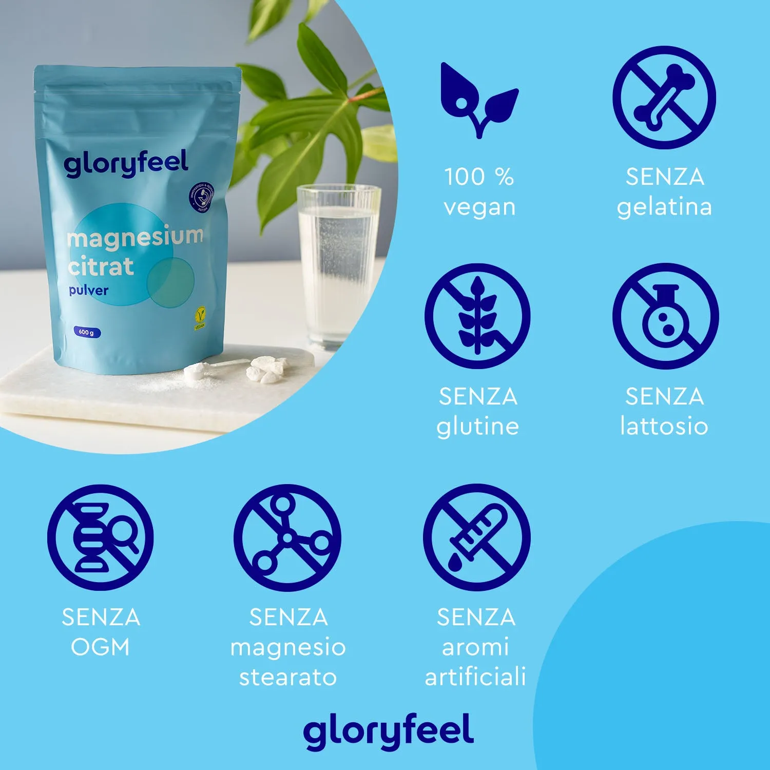 gloryfeel Magnesio Citrato polvere vegan dicitrato