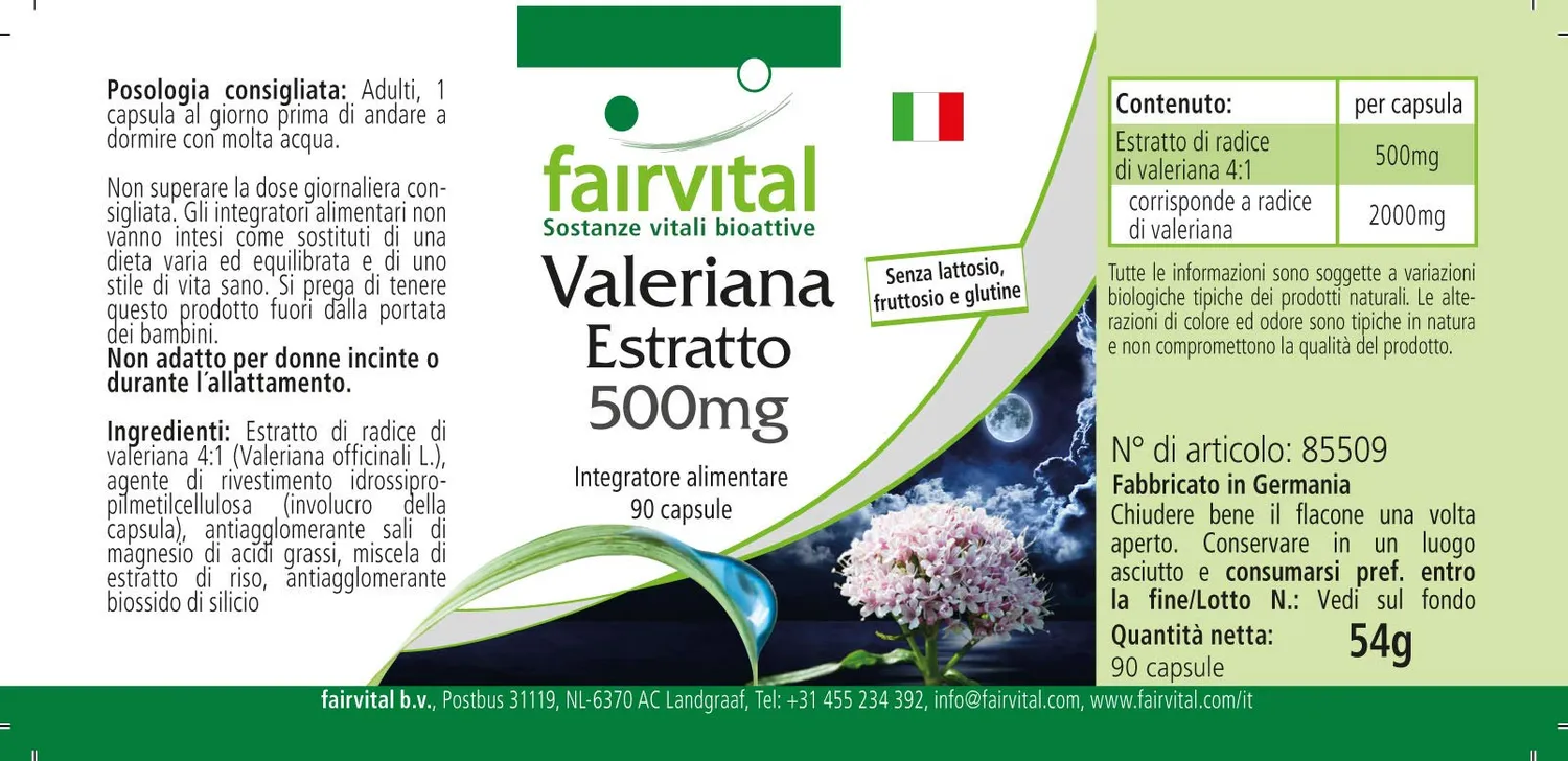 Fairvital Valeriana Estratto 500 mg capsule 90 pz vegano