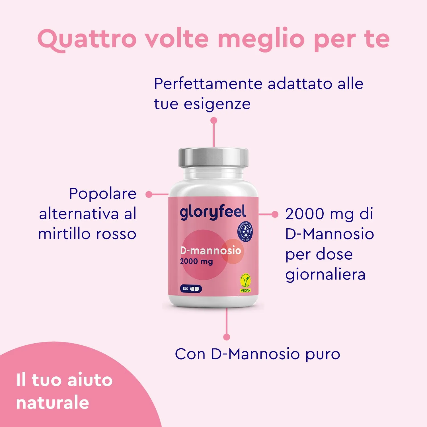 gloryfeel D-Mannosio 2000 mg 180 capsule vegane