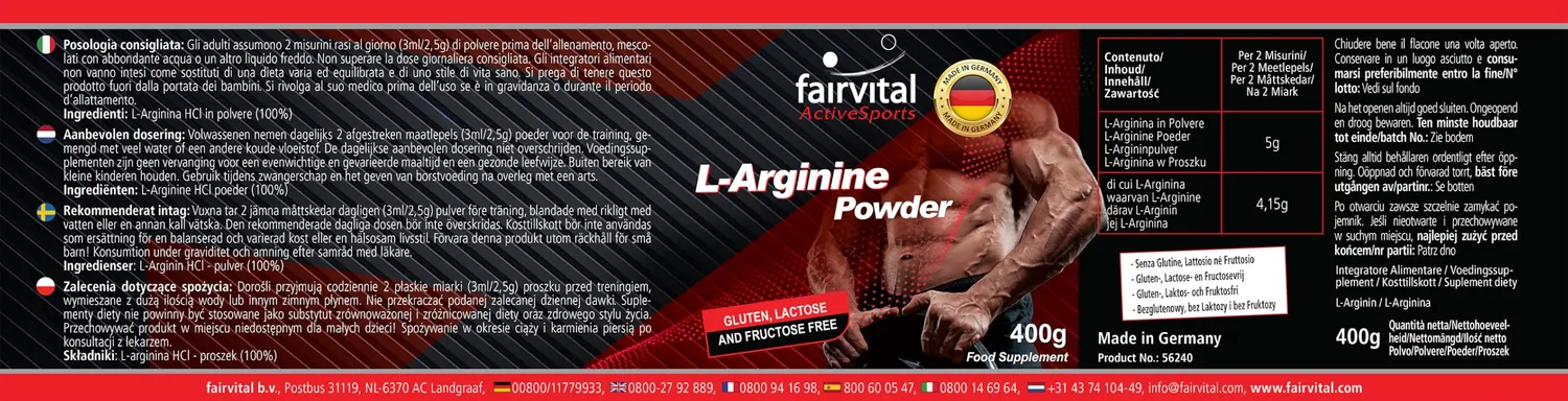 Fairvital L-Arginina Polvere 400 g pura vegana