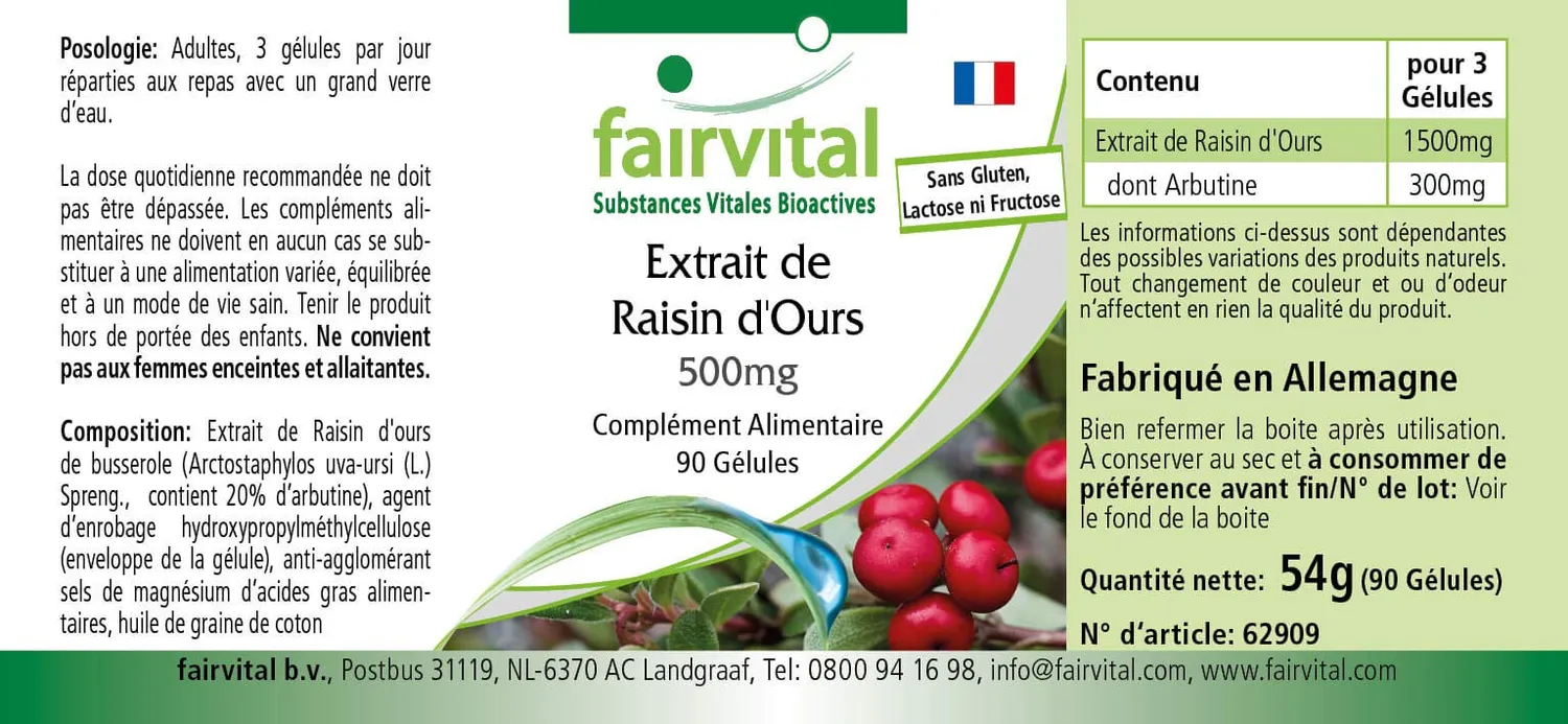 Fairvital Uva Ursi 500 mg capsule 90 pezzi arbutina