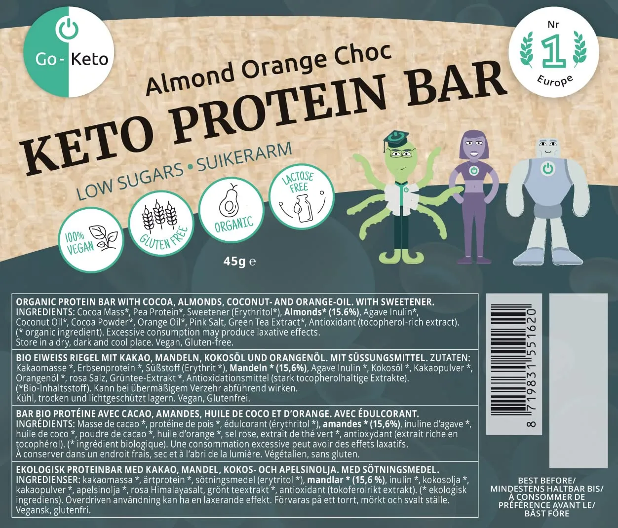 Go-Keto Almond Orange Choc barrette proteiche 16x40g senza zucchero