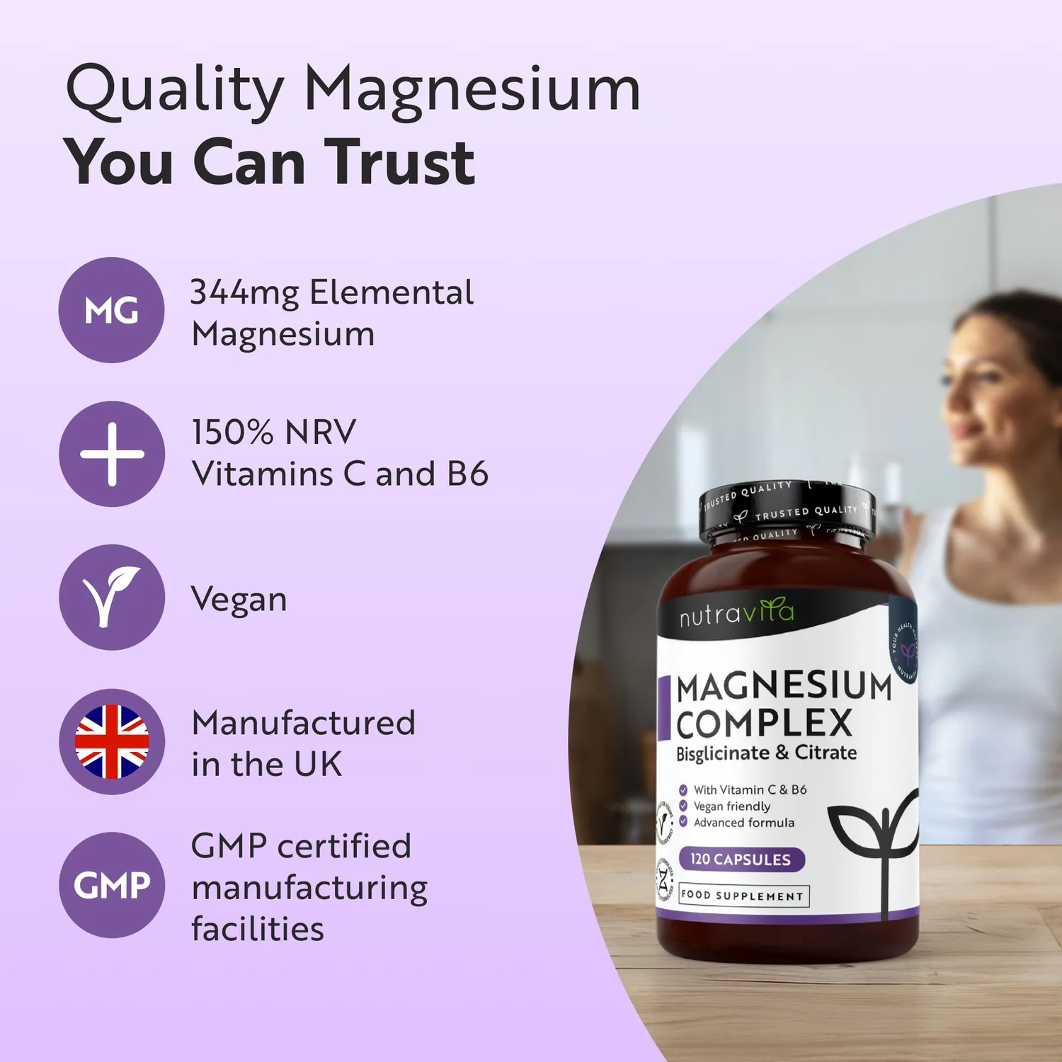 Nutravita Complesso di Magnesio 120 capsule vegane citrato e bisglicinato