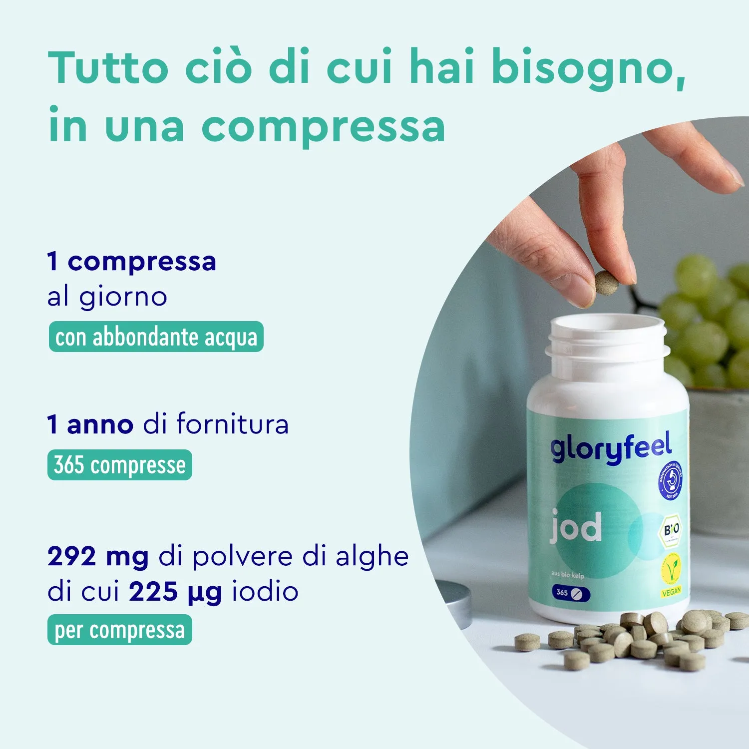 gloryfeel Iodio Bio Compresse da Alga Kelp vegane