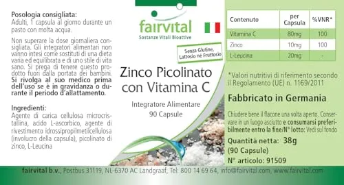 Fairvital Zinco Picolinato Vitamina C capsule 90 vegane zinco 10 mg