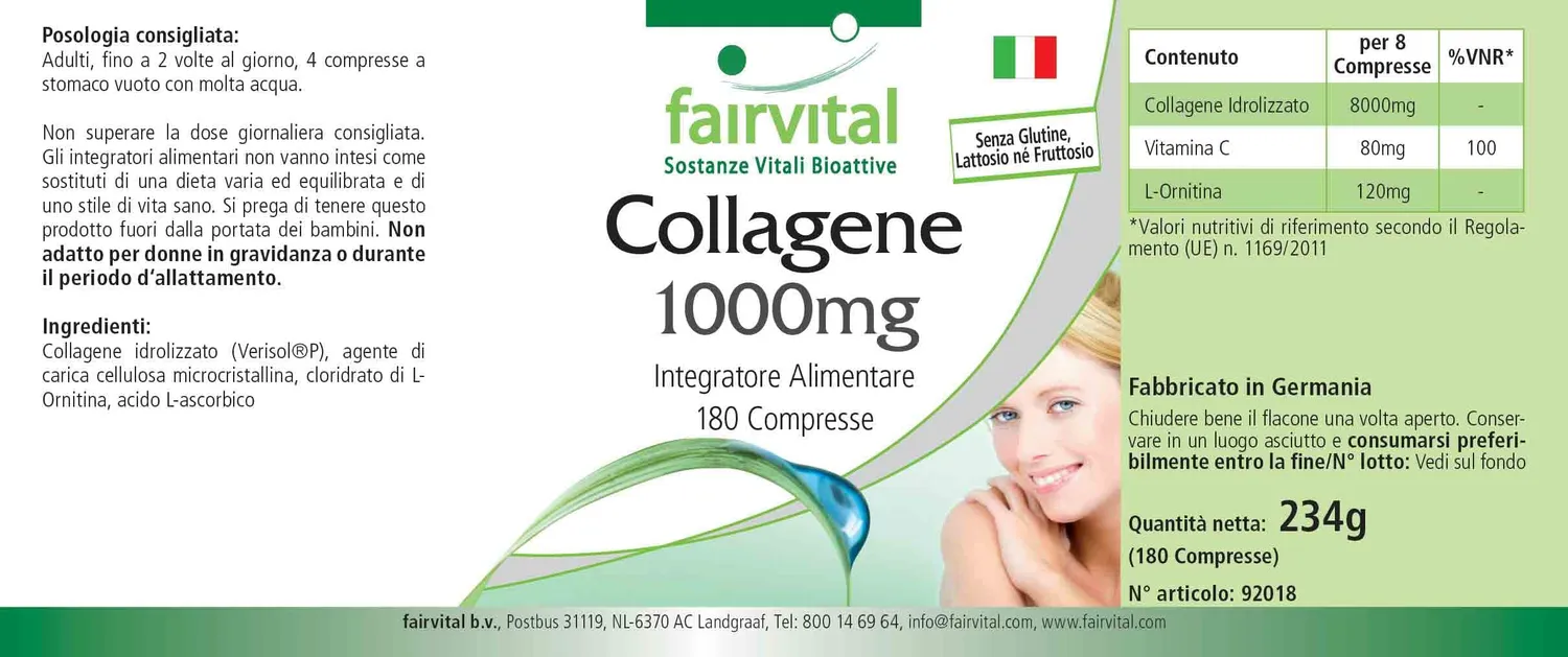 Fairvital Collagene compresse 180 con vitamina C alto dosaggio