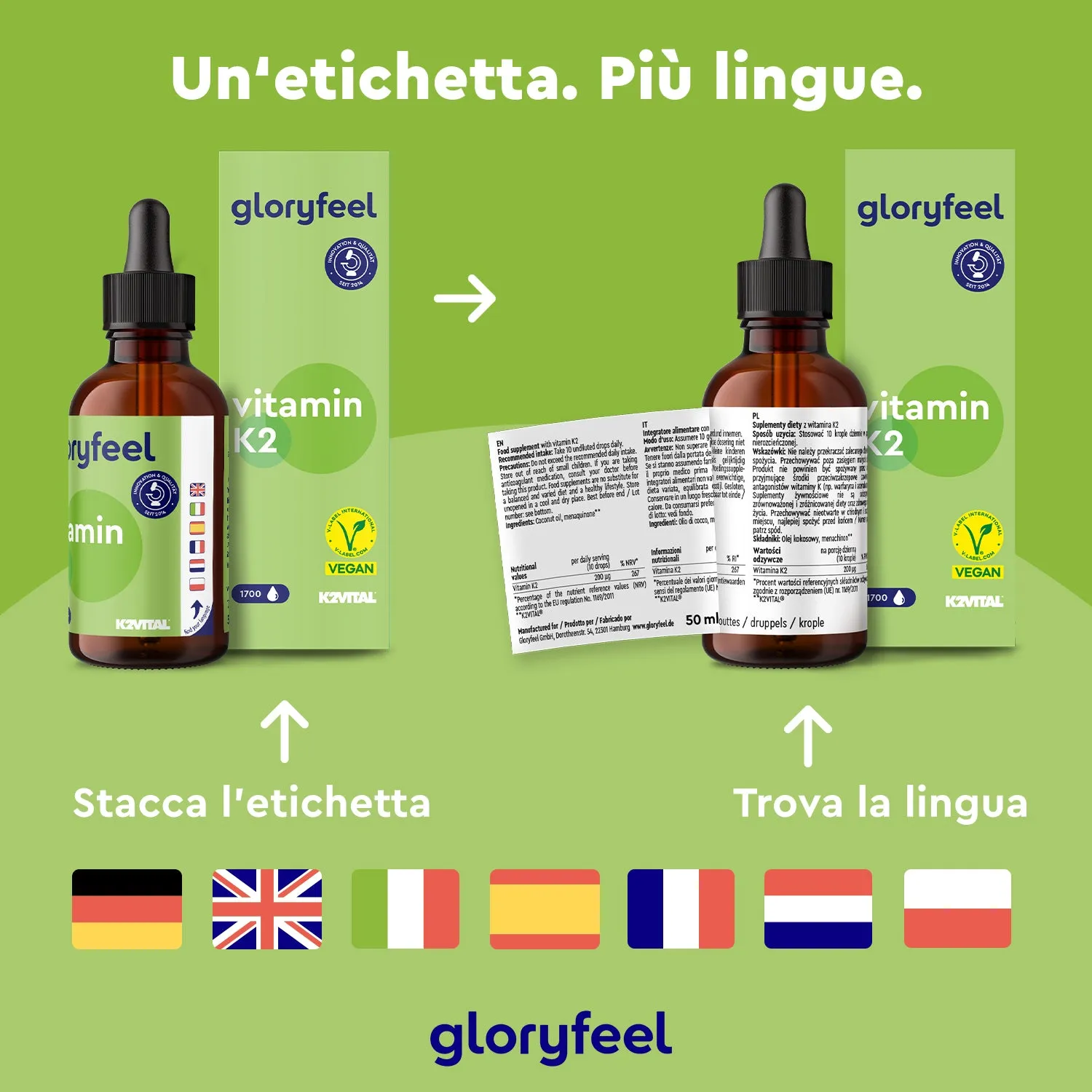 gloryfeel Vitamina K2 MK7 gocce vegane all-trans