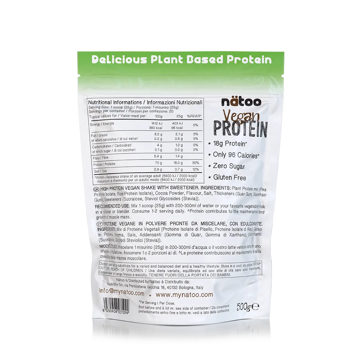 Nätoo Proteine Vegane polvere 500g gusto cioccolato