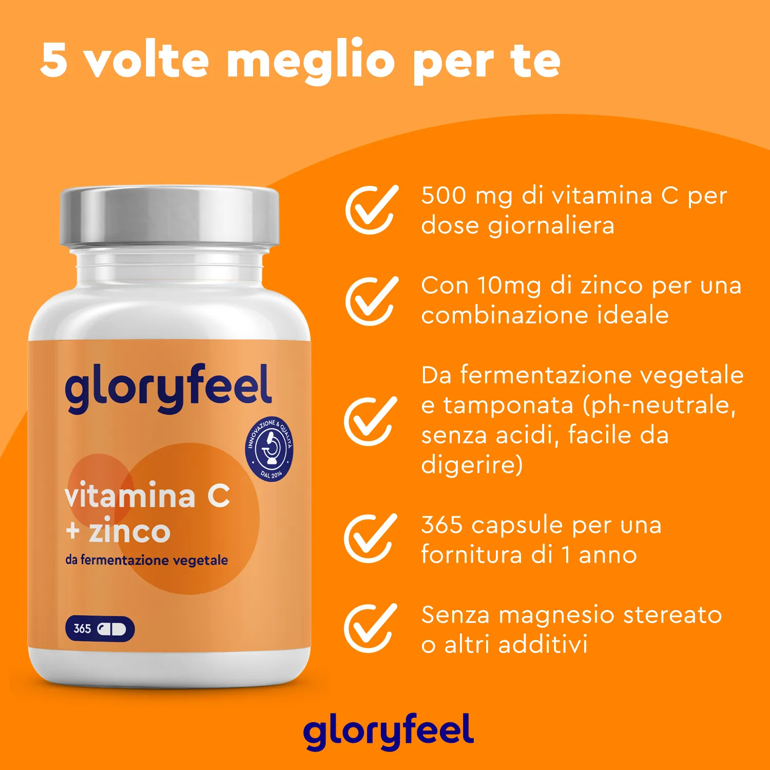 Gloryfeel Vitamina C + Zinco capsule 365 pezzi difese immunitarie