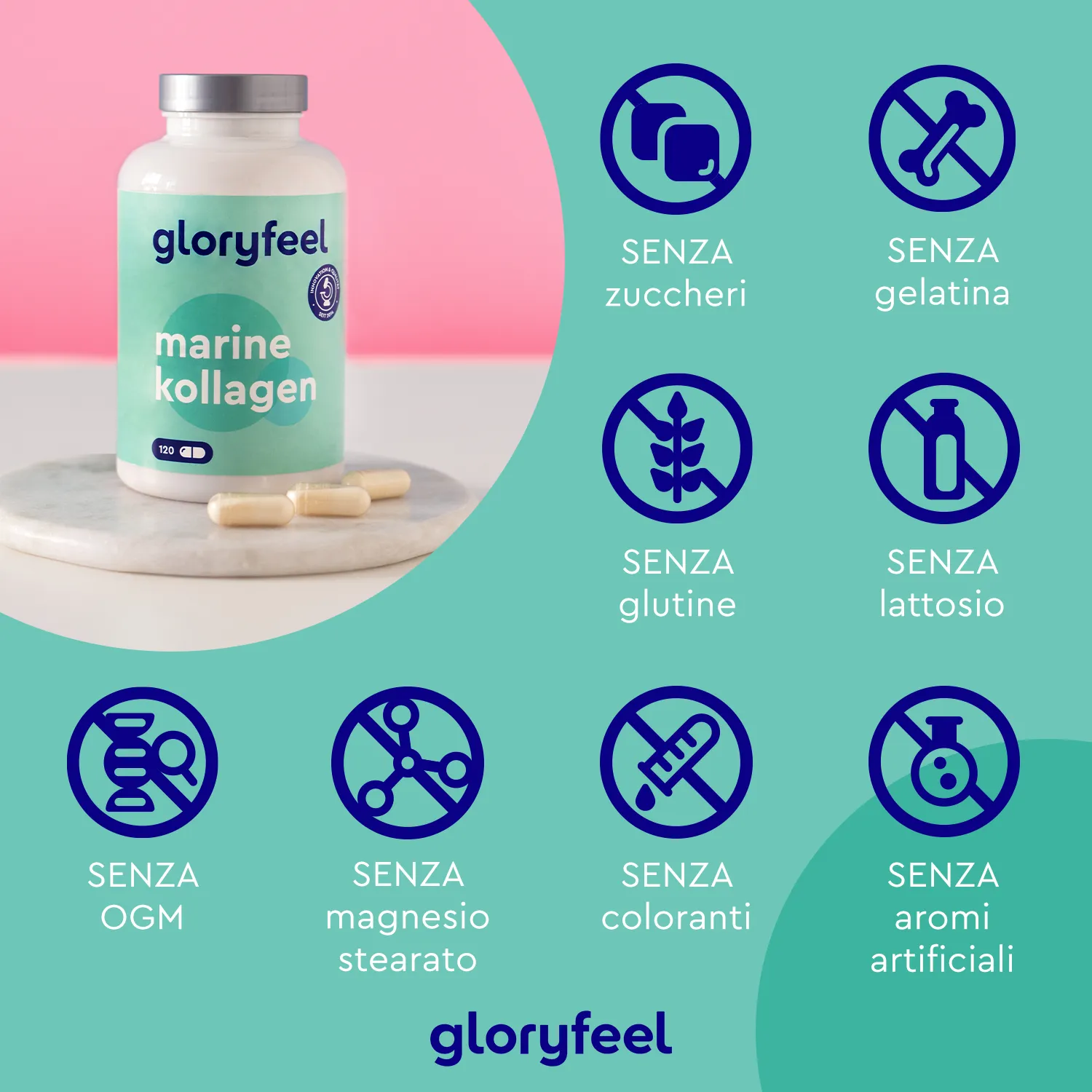 gloryfeel Collagene Marino 120 capsule idrolizzato tipo I 1500 mg