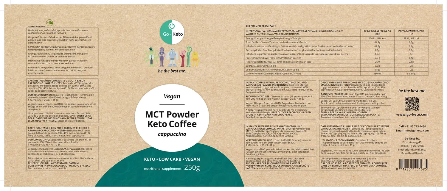 Go-Keto Keto Caffè cappuccino polvere 250g MCT stevia