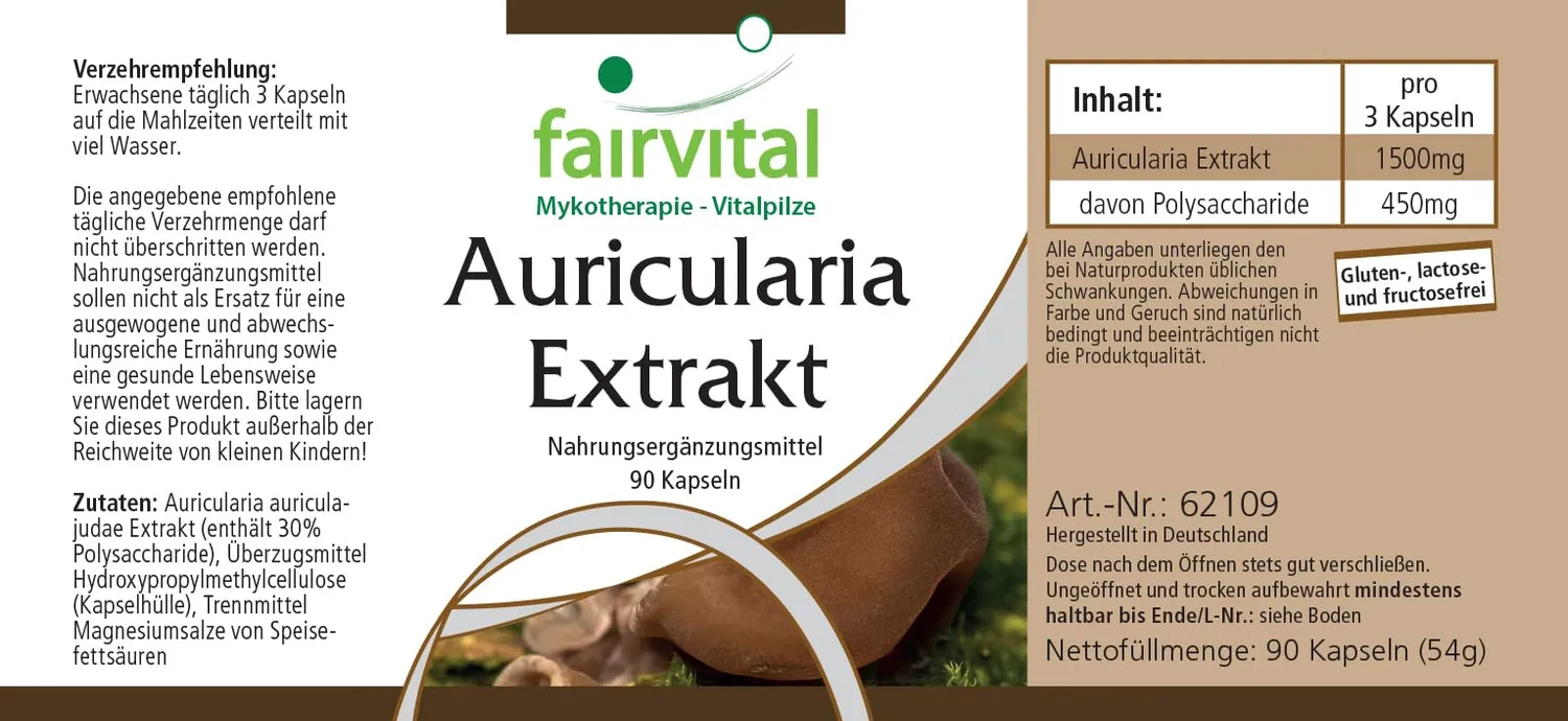 FAIRVITAL Auricularia estratto 500 mg 90 capsule 30% polisaccaridi
