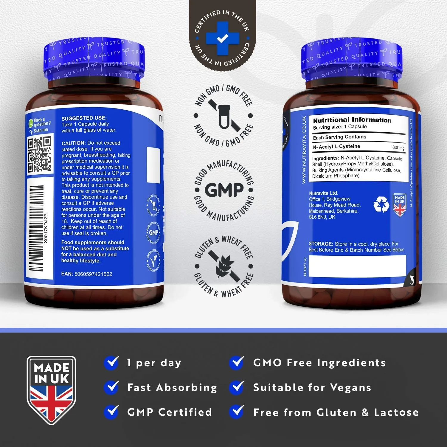 Nutravita NAC N-Acetilcisteina 600mg integratore 150 capsule vegane