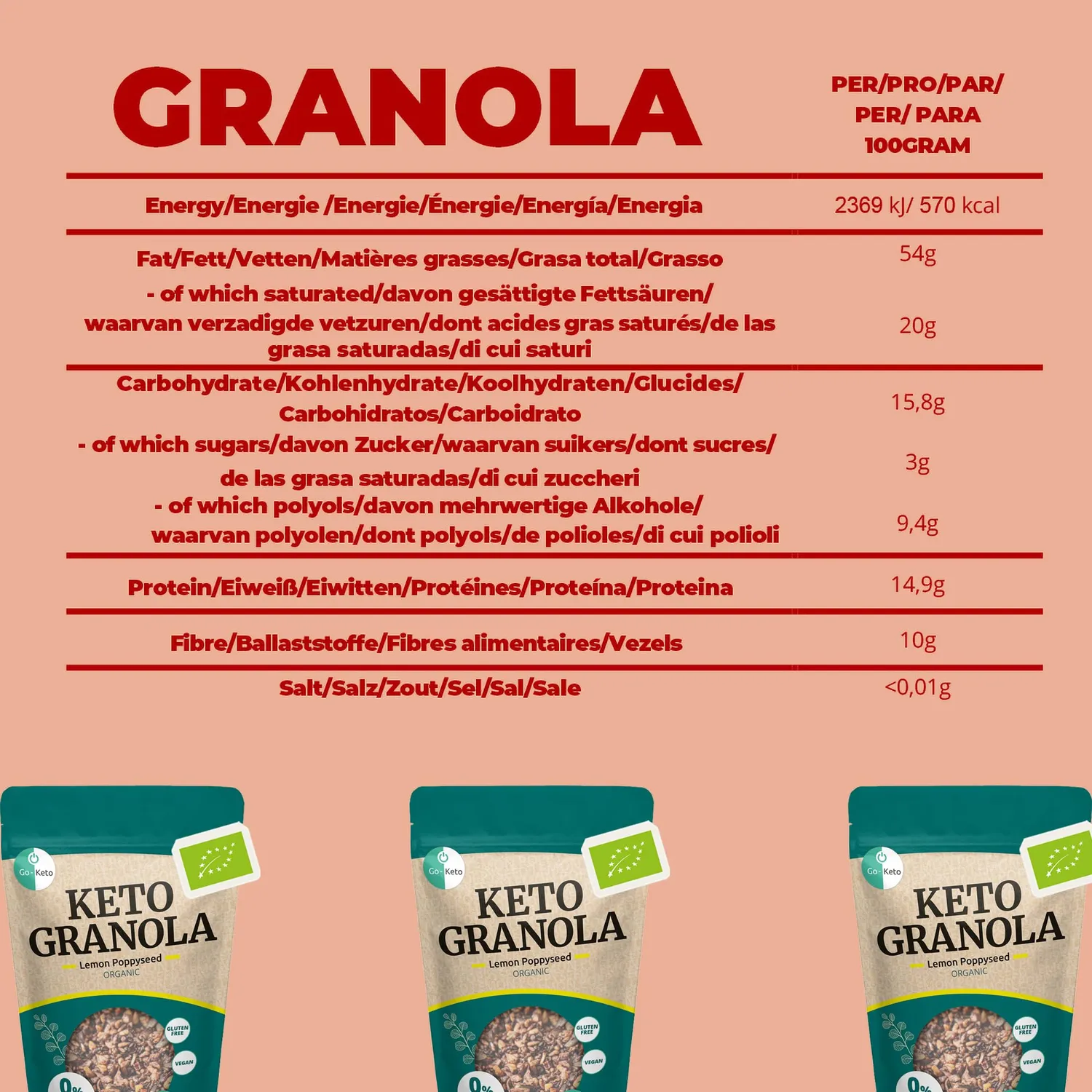 Go-Keto BIO Keto Granola Lemon Poppyseed 290g Low Carb