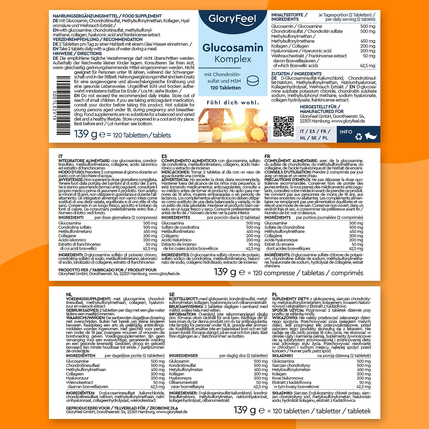 gloryfeel Glucosamina Condroitina MSM D3 integratore 120 compresse articolazioni
