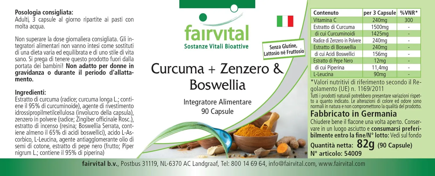 Fairvital Curcuma Zenzero Boswellia + C capsule 90 pezzi