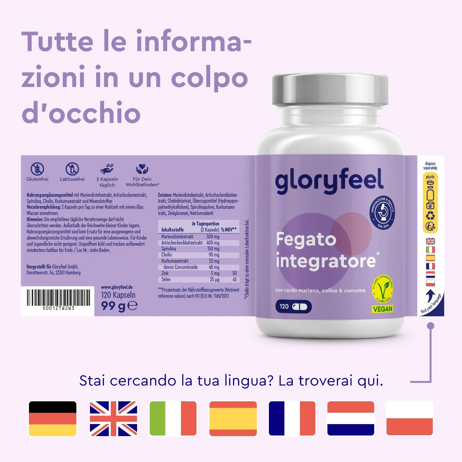 gloryfeel Fegato Complex integratore capsule vegane carciofo e cardo