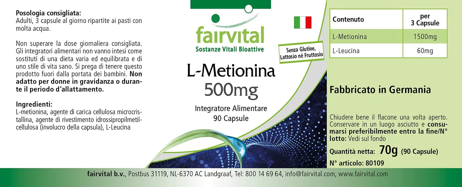 Fairvital L-Metionina 500 mg capsule 90 capsule vegane