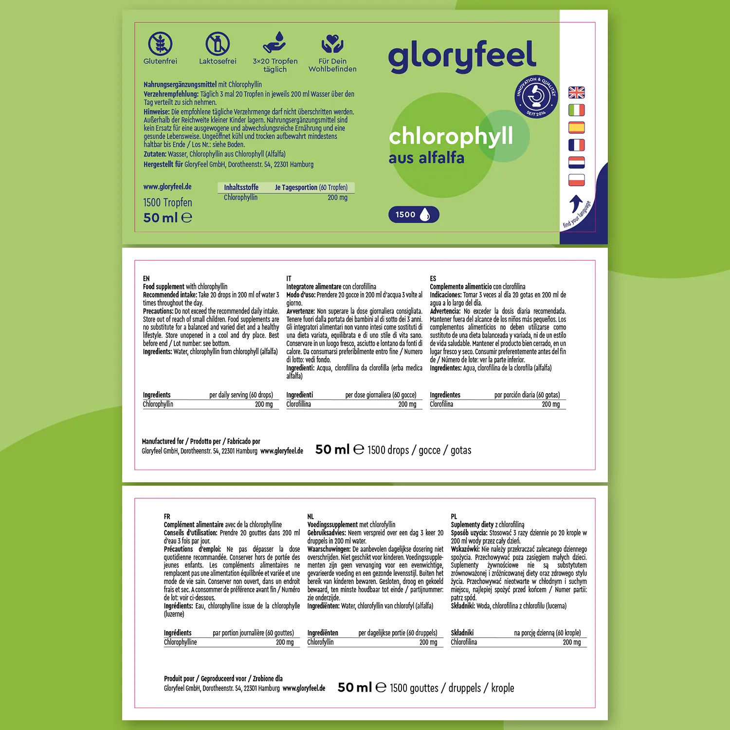 gloryfeel Clorofilla in Gocce da Alfalfa 50 ml