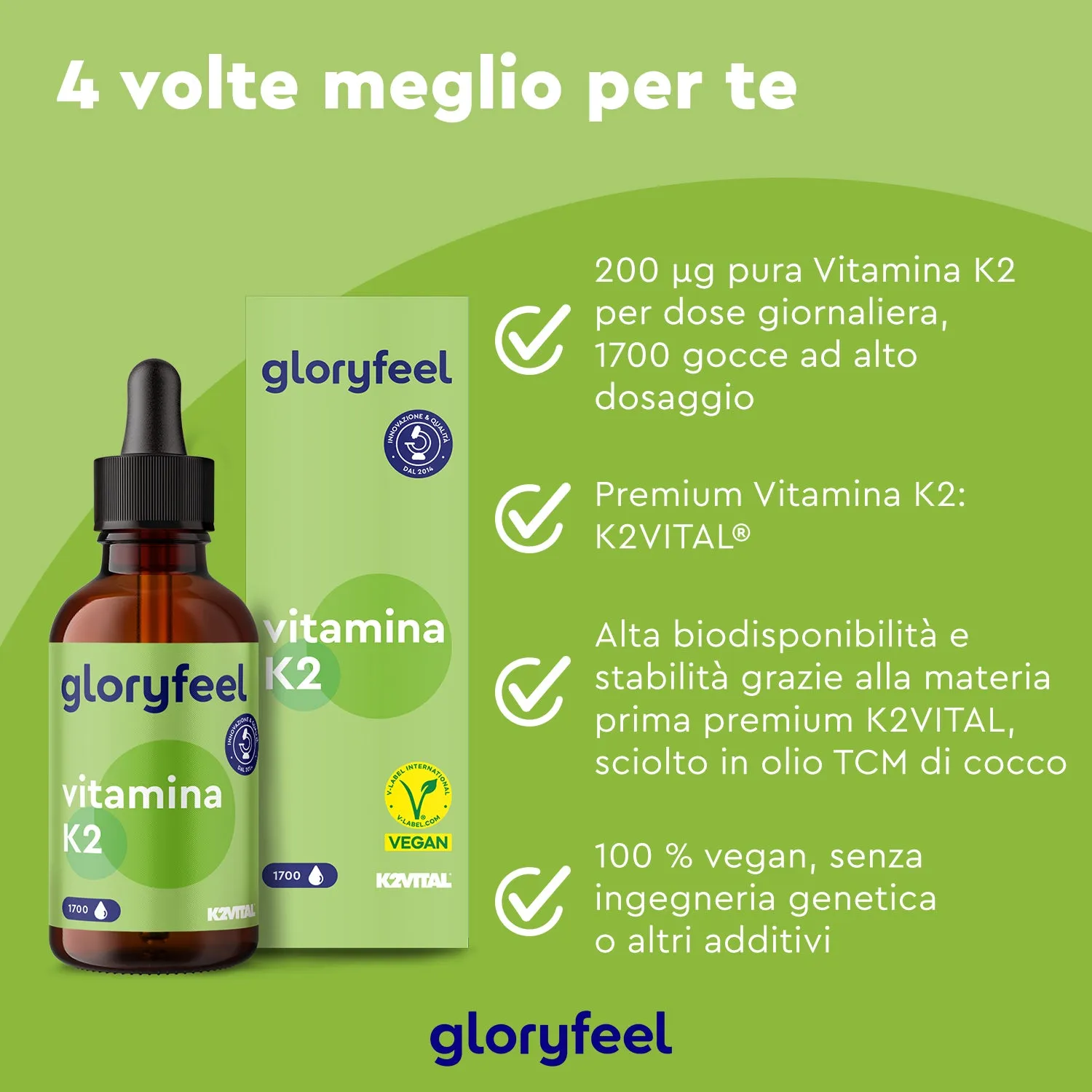 gloryfeel Vitamina K2 MK7 gocce vegane all-trans