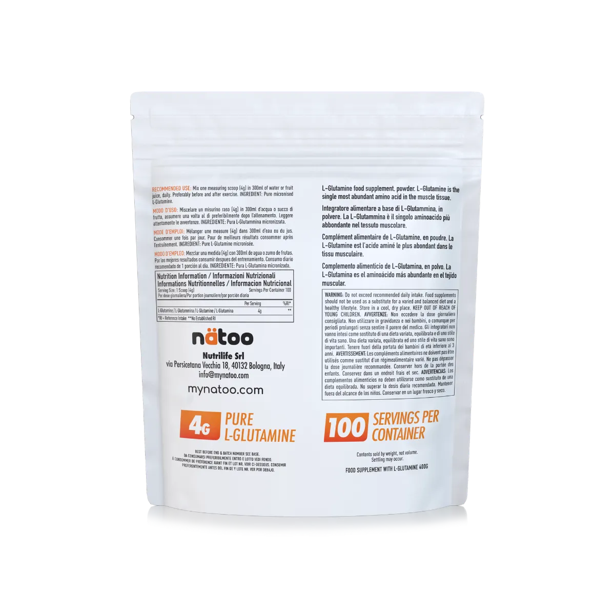 Natoo Performance Glutammina Polvere Neutra Pura 200g