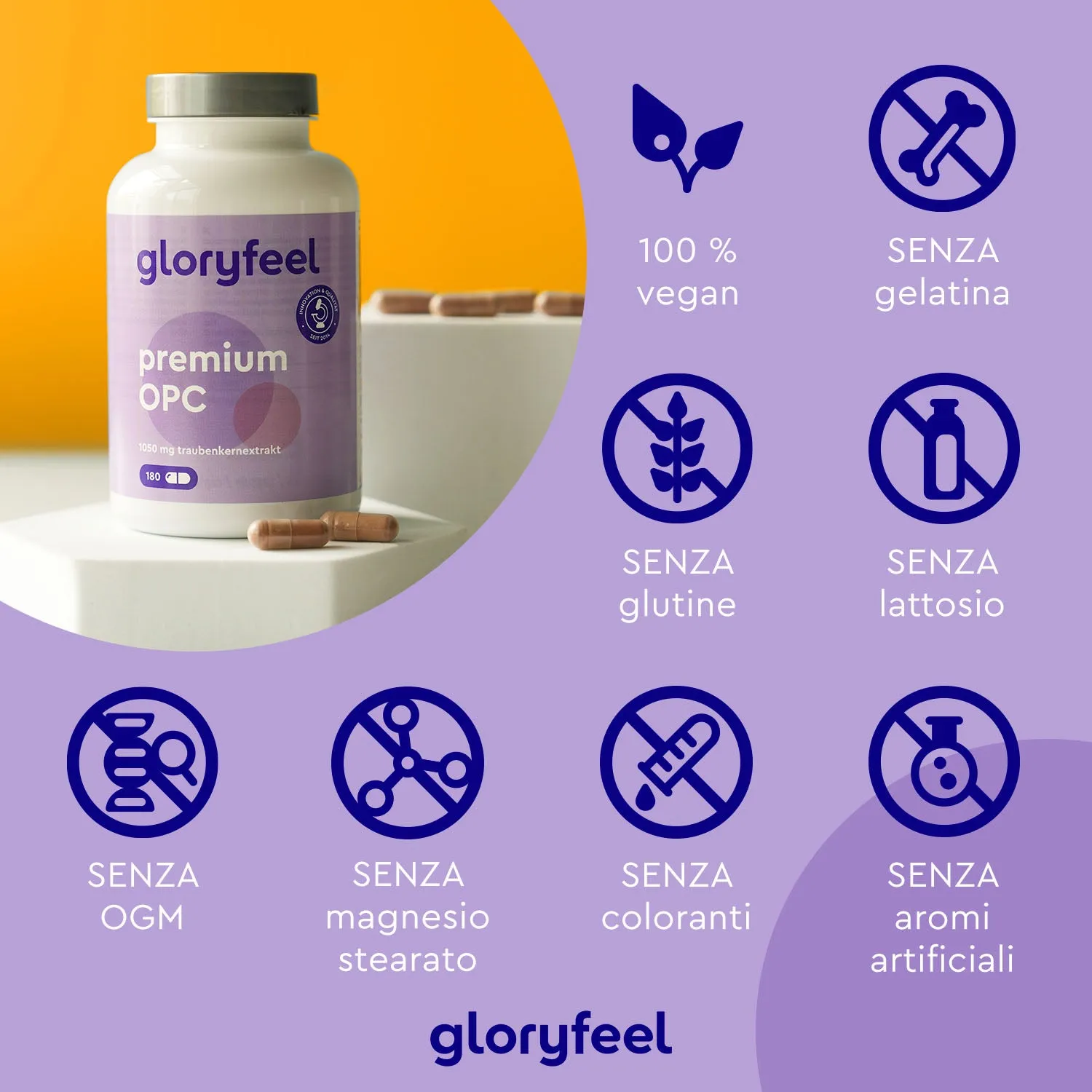 gloryfeel OPC Premium 180 capsule estratto semi uva