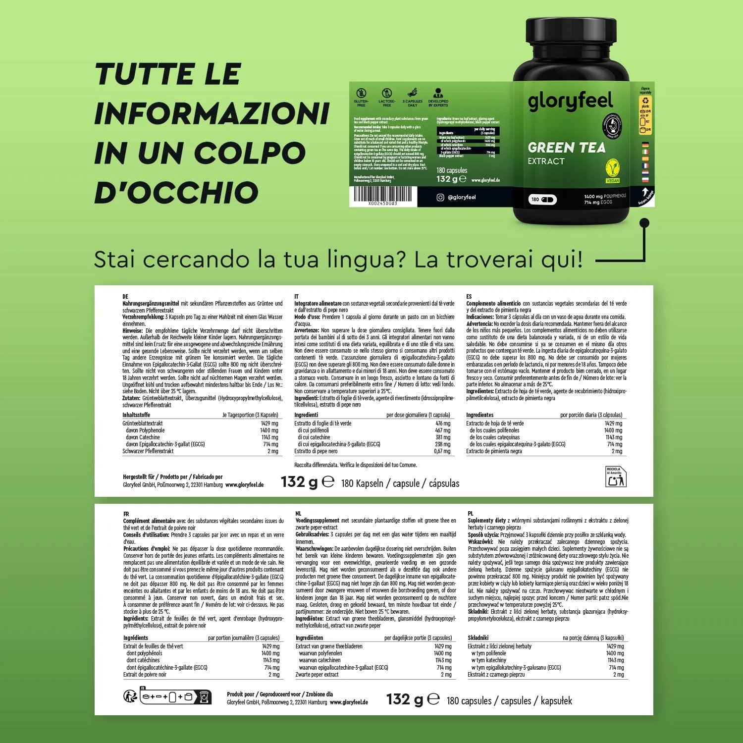 gloryfeel Tè Verde capsule estratto EGCG