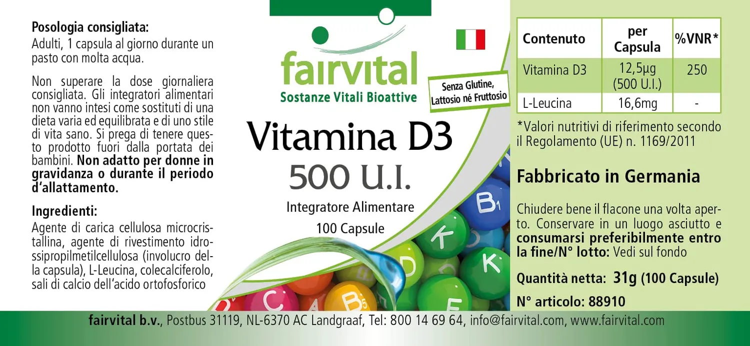fairvital Vitamina D3 500UI capsule 100pz colecalciferolo