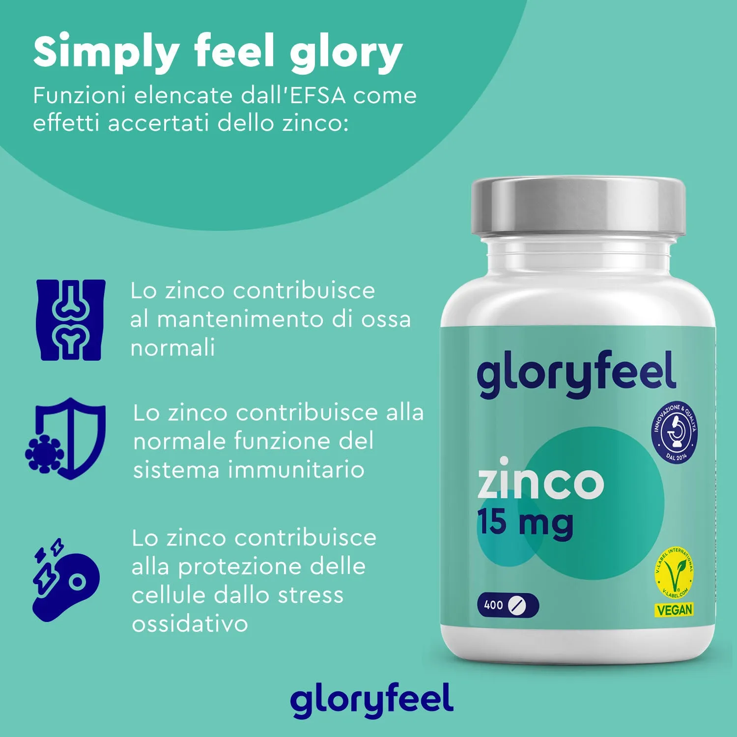 Gloryfeel Zinco 15mg compresse 400 compresse vegane
