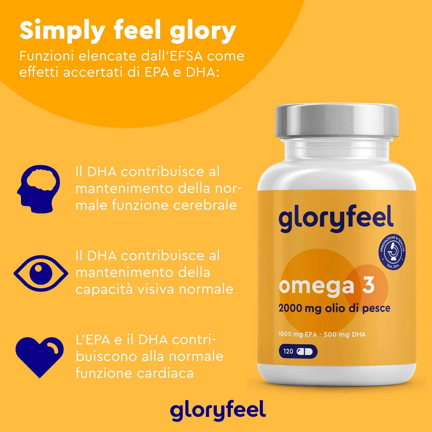gloryfeel Omega 3 2000mg capsule olio di pesce 120 softgel EPA DHA