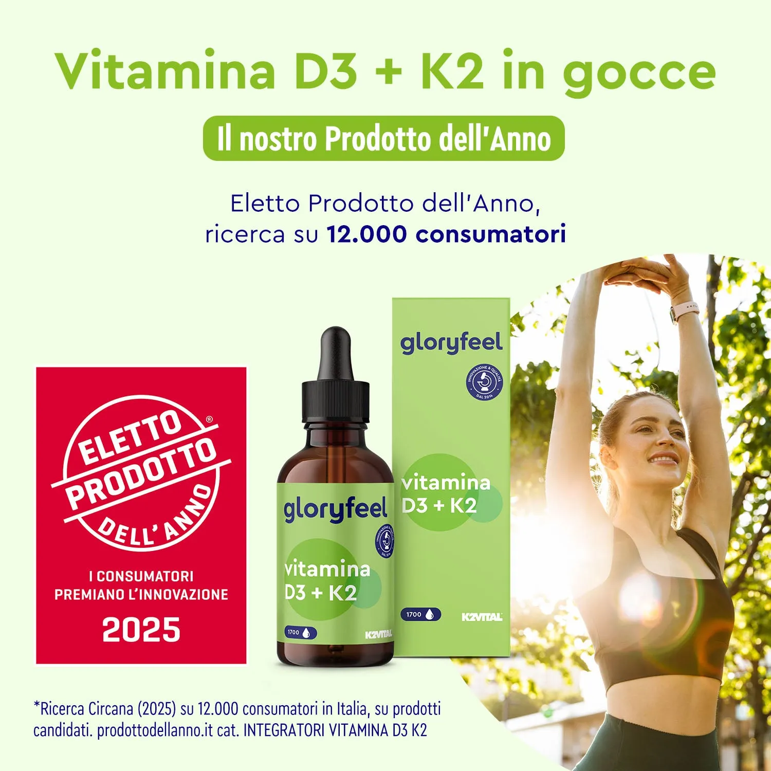 gloryfeel Vitamina D3 K2 gocce vegetariane K2VITAL ossa immunita