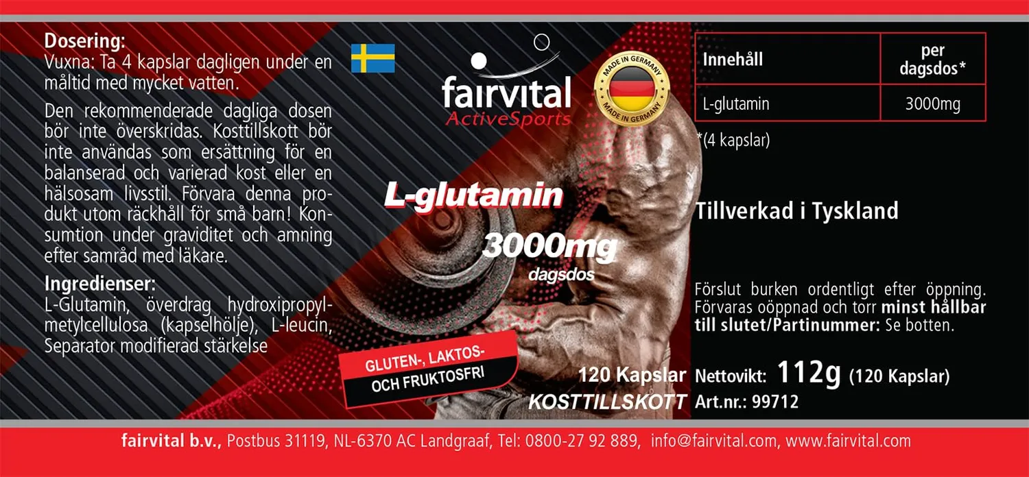 Fairvital L-Glutammina 3000 mg capsule 120 alto dosaggio vegano