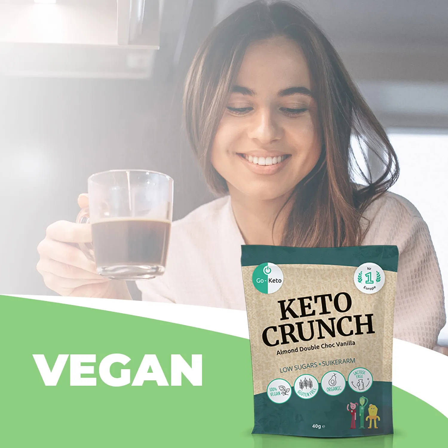 Go-Keto Crunch Almond Double Choc snack keto 10x40g bio