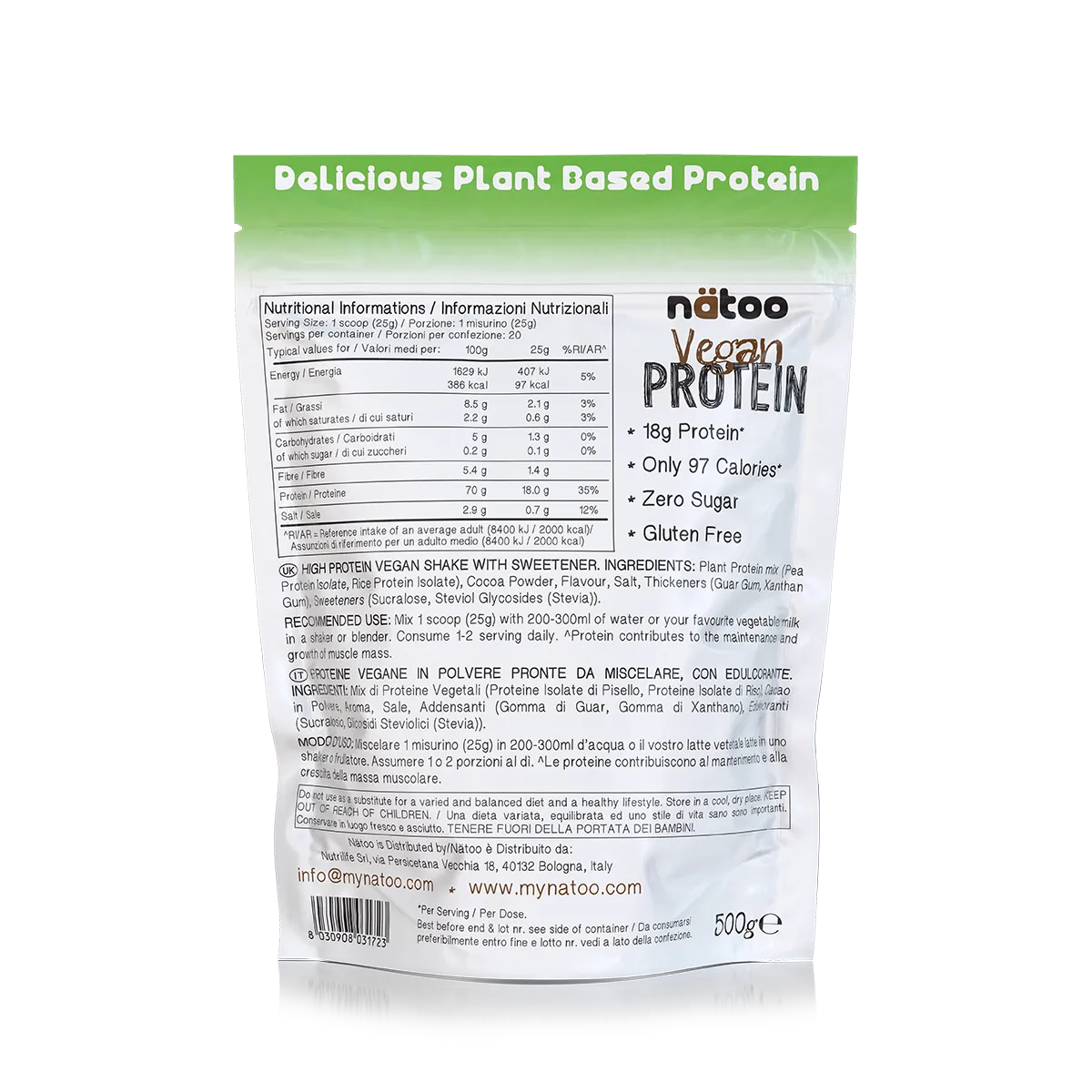 Nätoo Proteine Vegane polvere 500g gusto cioccolato