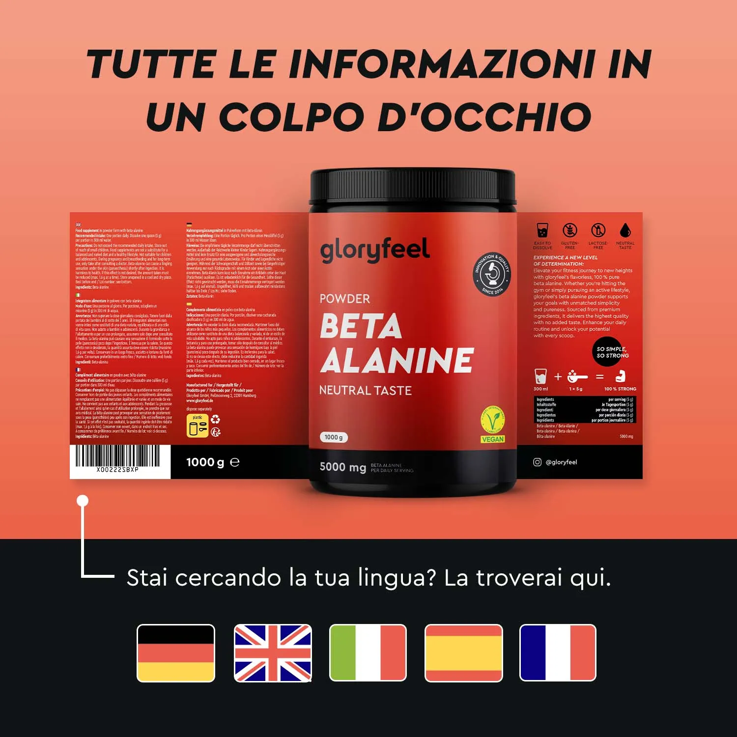 gloryfeel Beta Alanina pura capsule sport senza lattosio