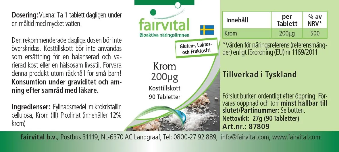 Fairvital Cromo 200 mcg compresse 90 compresse picolinato