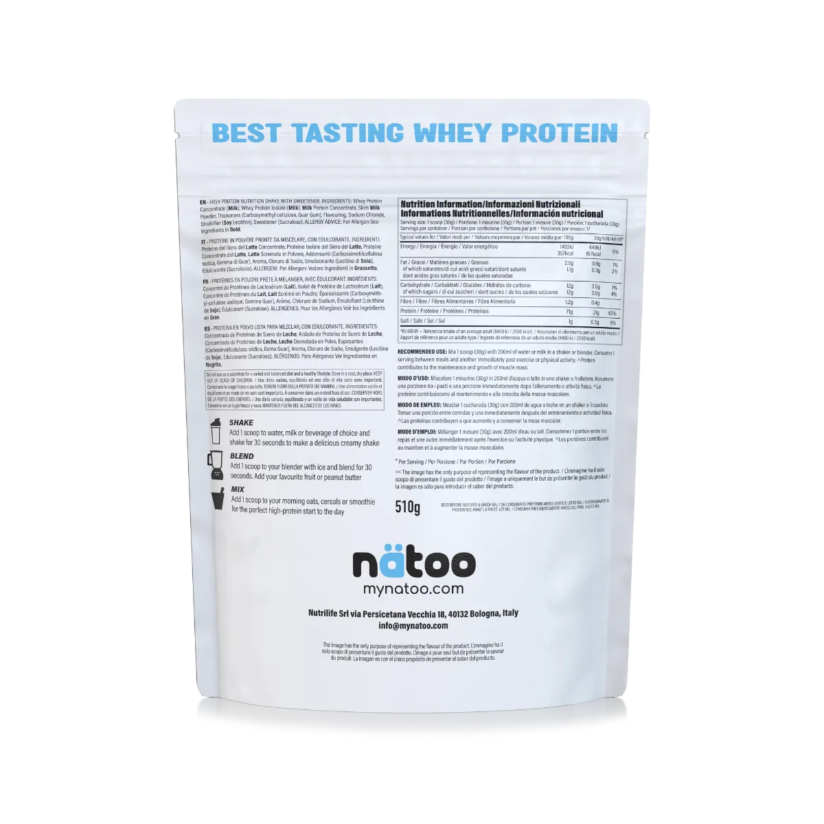 Natoo Performance Whey proteine 510g Belgian Chocolate grass-fed