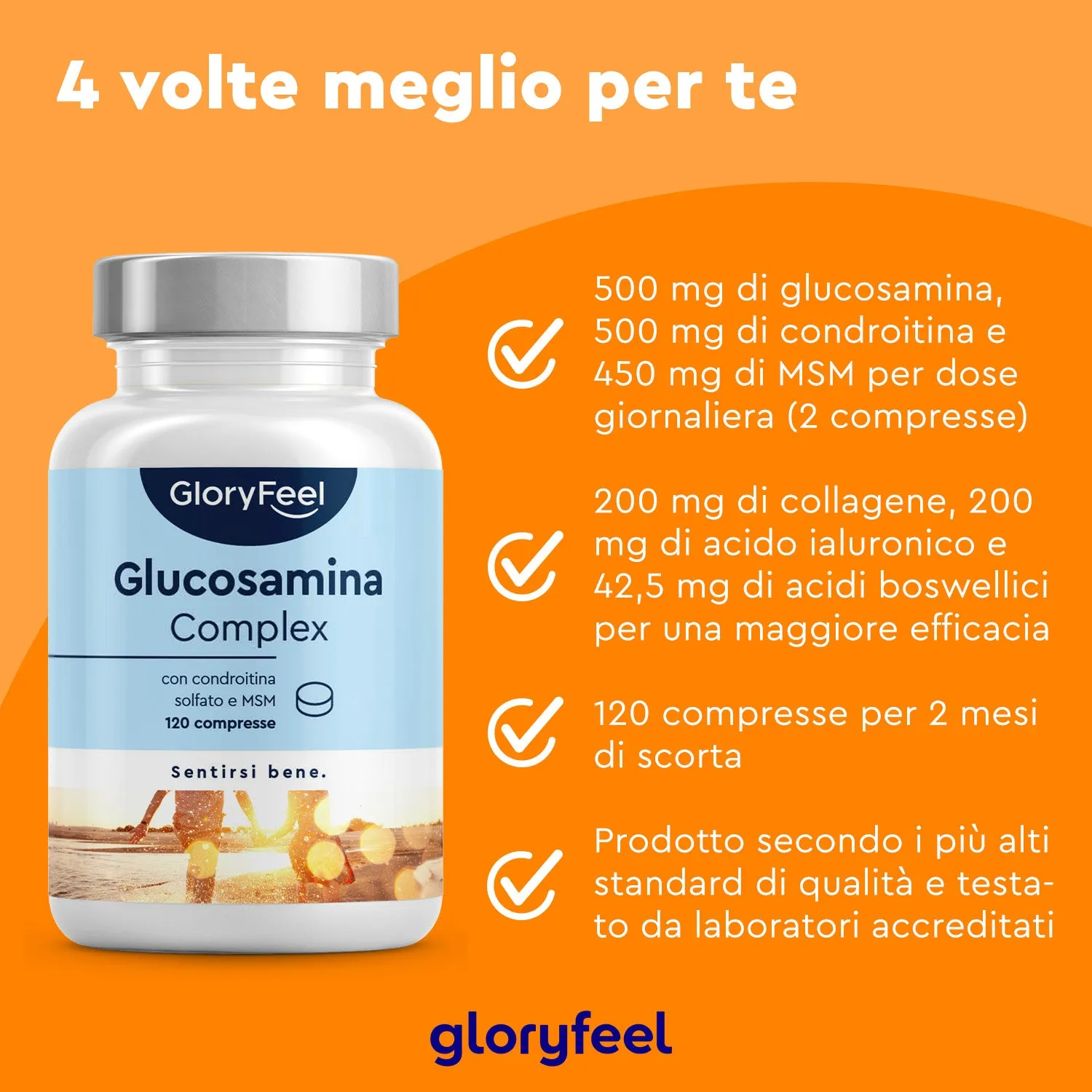 gloryfeel Glucosamina Condroitina MSM D3 integratore 120 compresse articolazioni
