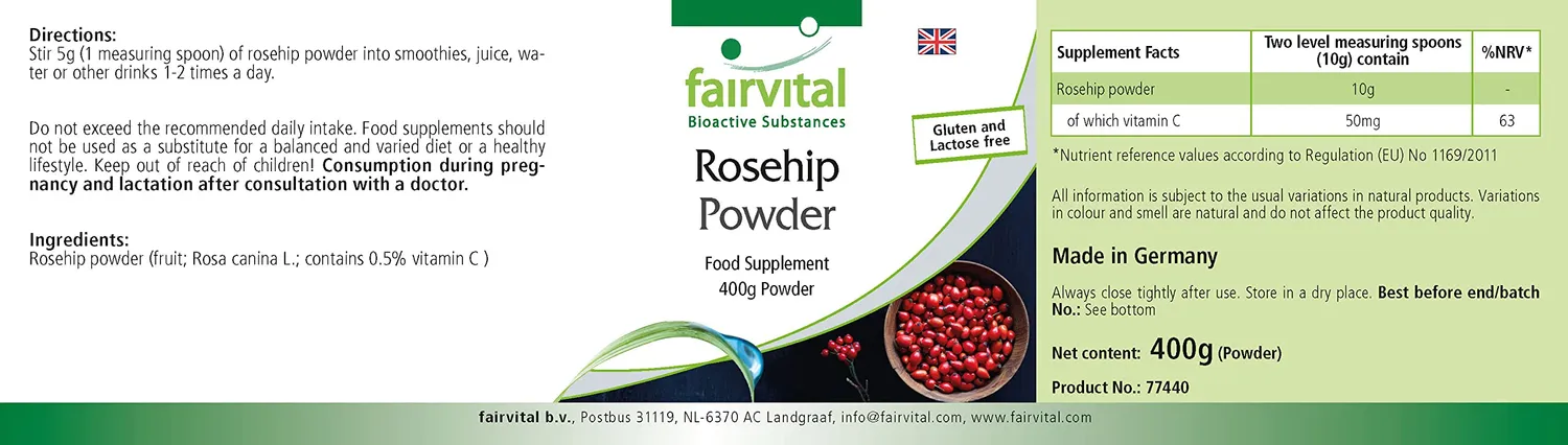 FAIRVITAL Rosa Canina Polvere 400g Vitamina C Naturale