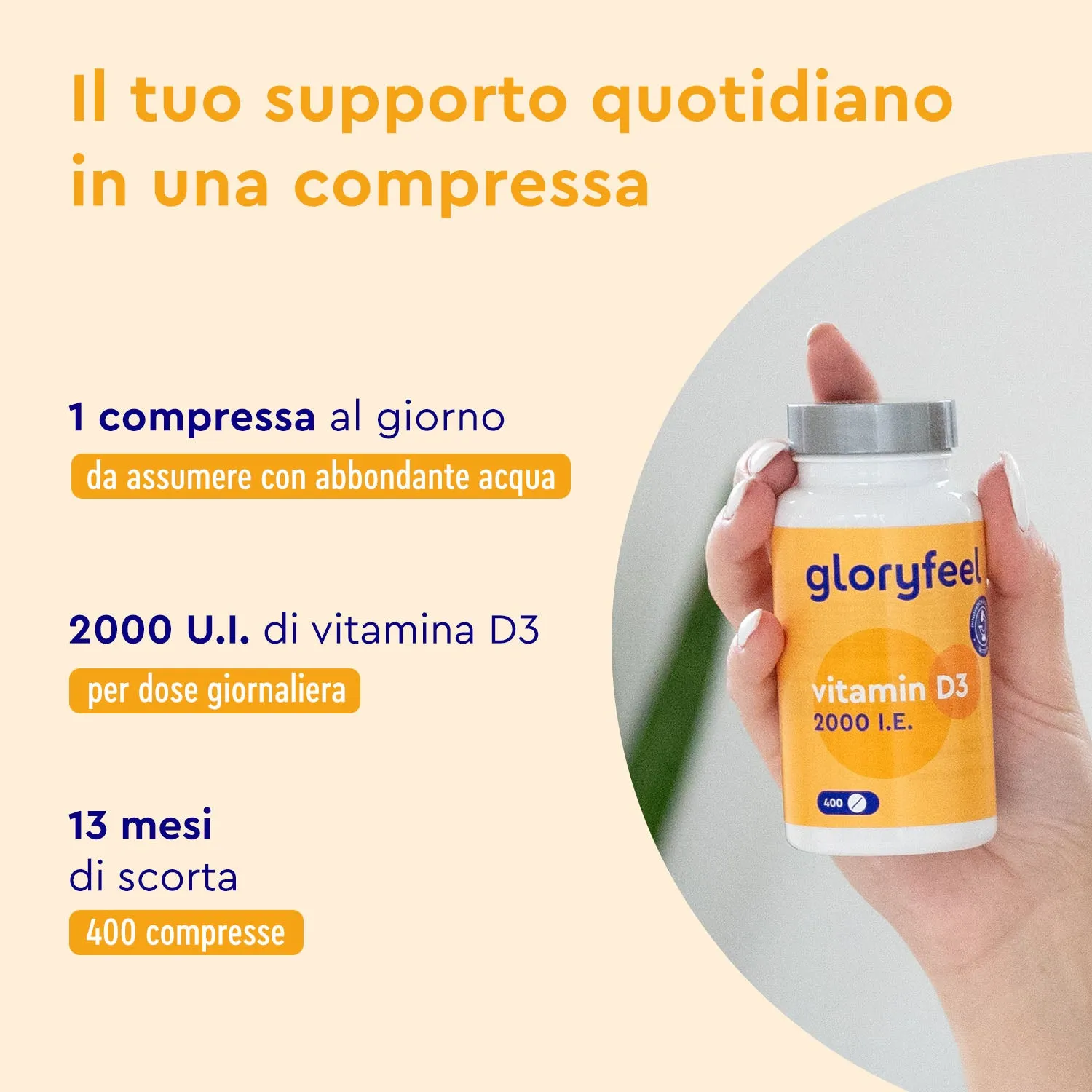 gloryfeel Vitamina D3 2000 U.I. compresse vegetariane ossa