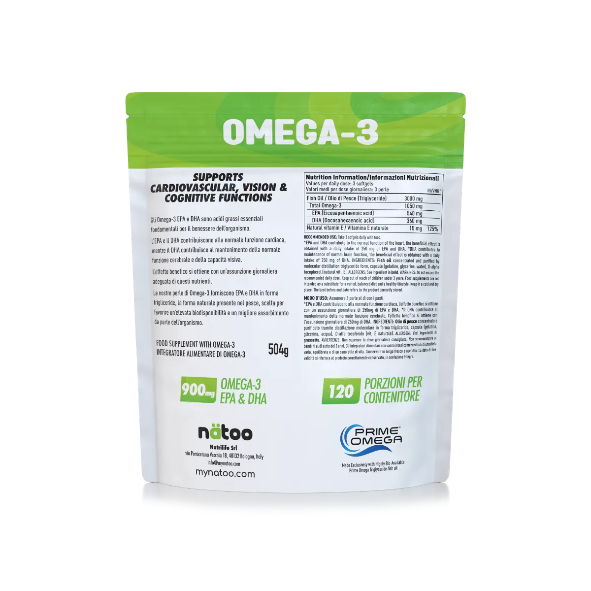 Natoo Essentials Omega-3 Integratore 60 Perle EPA DHA Vetro