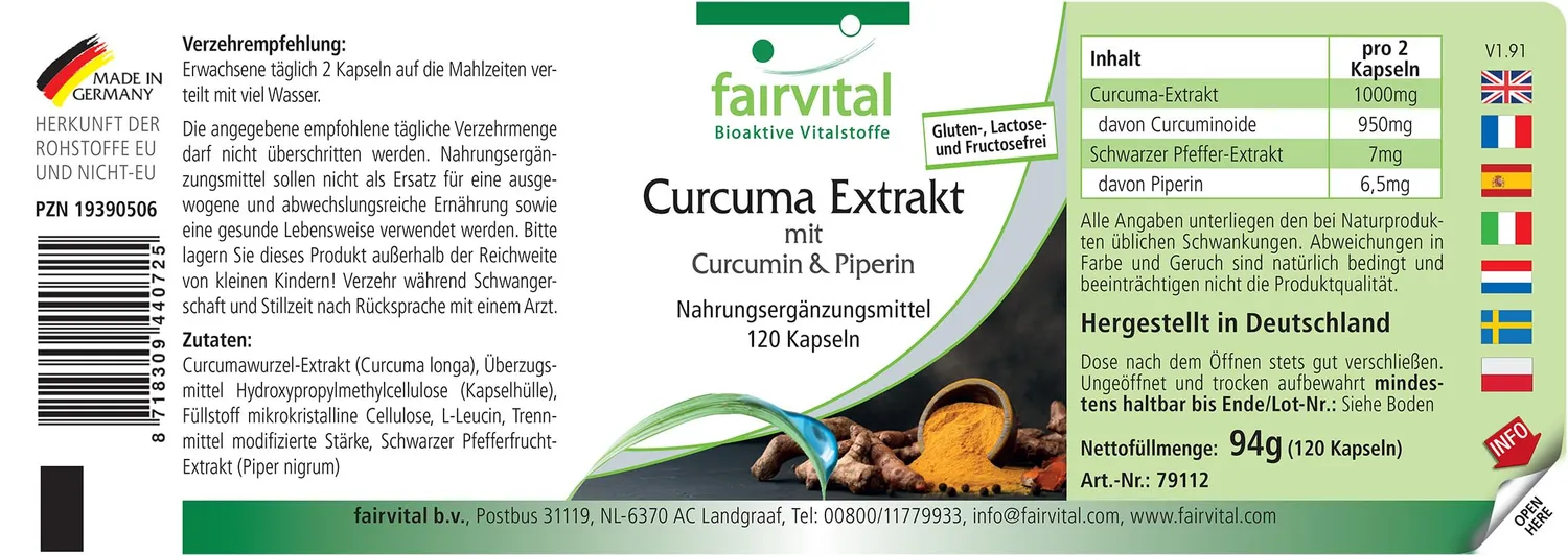 Fairvital Curcuma 500mg 120 capsule curcumina piperina
