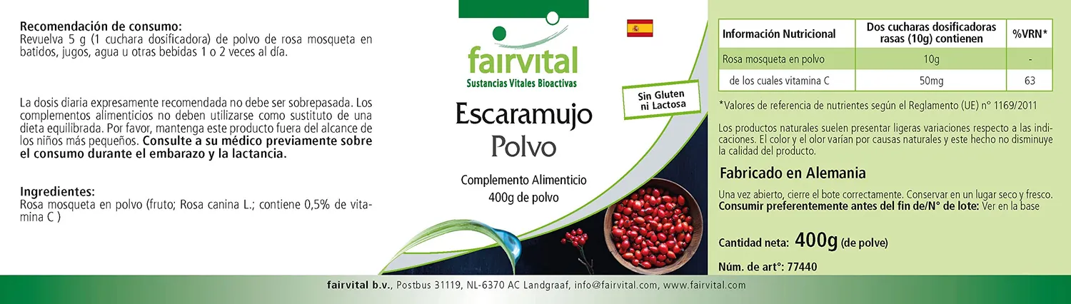 FAIRVITAL Rosa Canina Polvere 400g Vitamina C Naturale