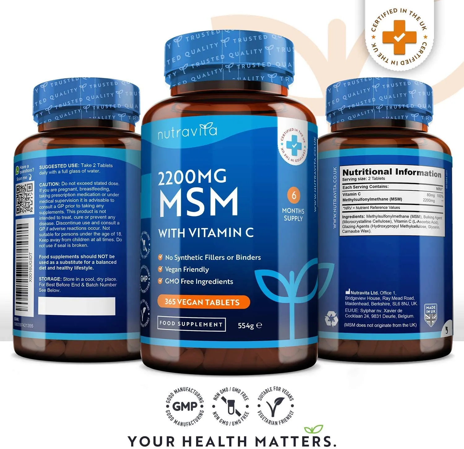 Nutravita MSM 2200mg compresse 365 vitamina C ossa
