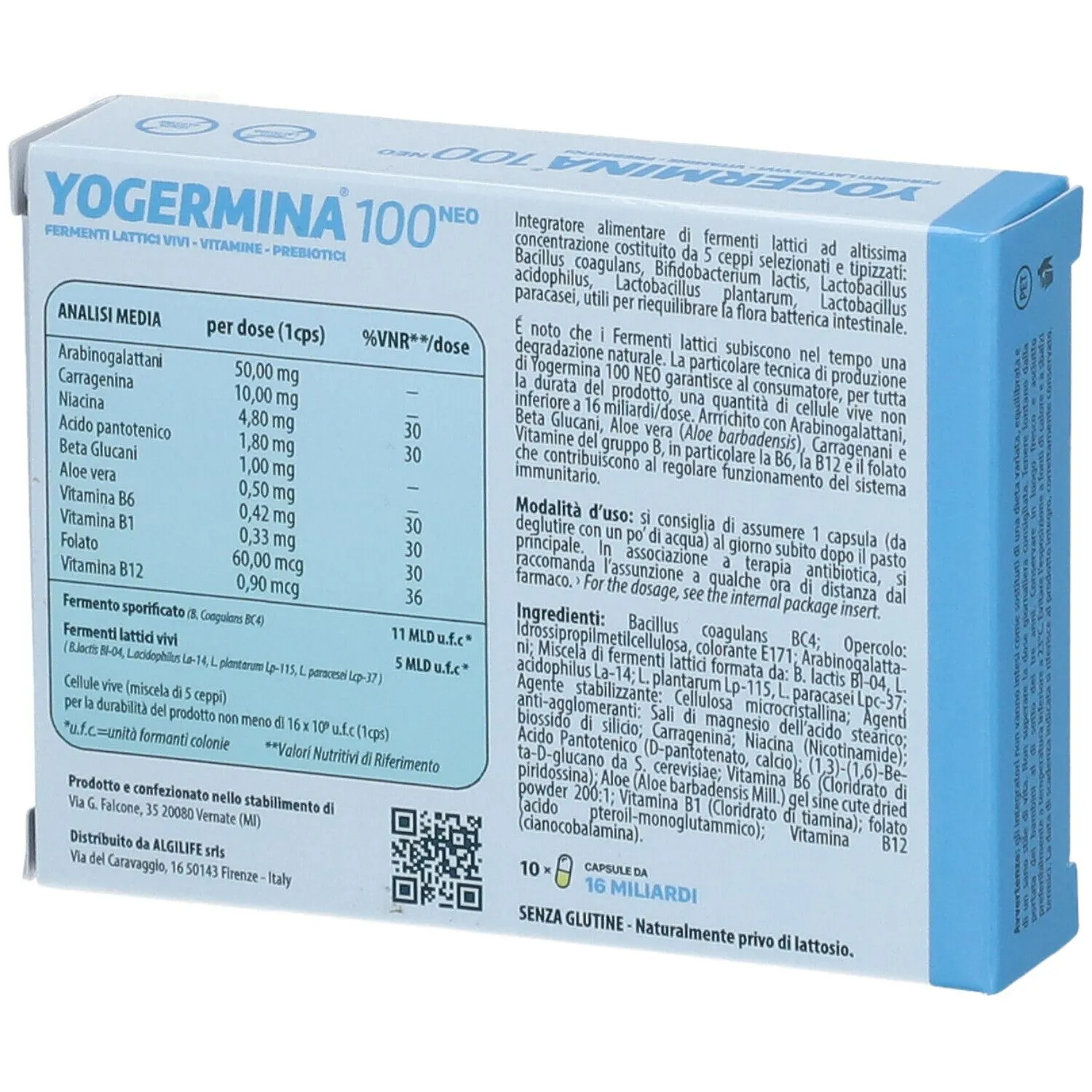 Algilife Yogermina 100 Neo integratore 5 ceppi 16 miliardi