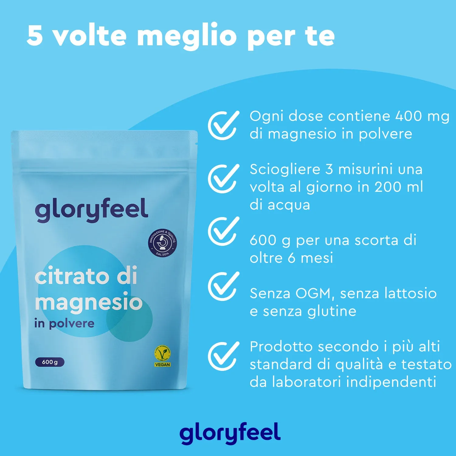 gloryfeel Magnesio Citrato polvere vegan dicitrato
