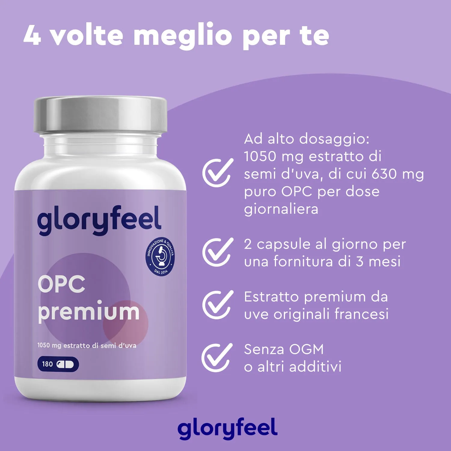 gloryfeel OPC Premium 180 capsule estratto semi uva