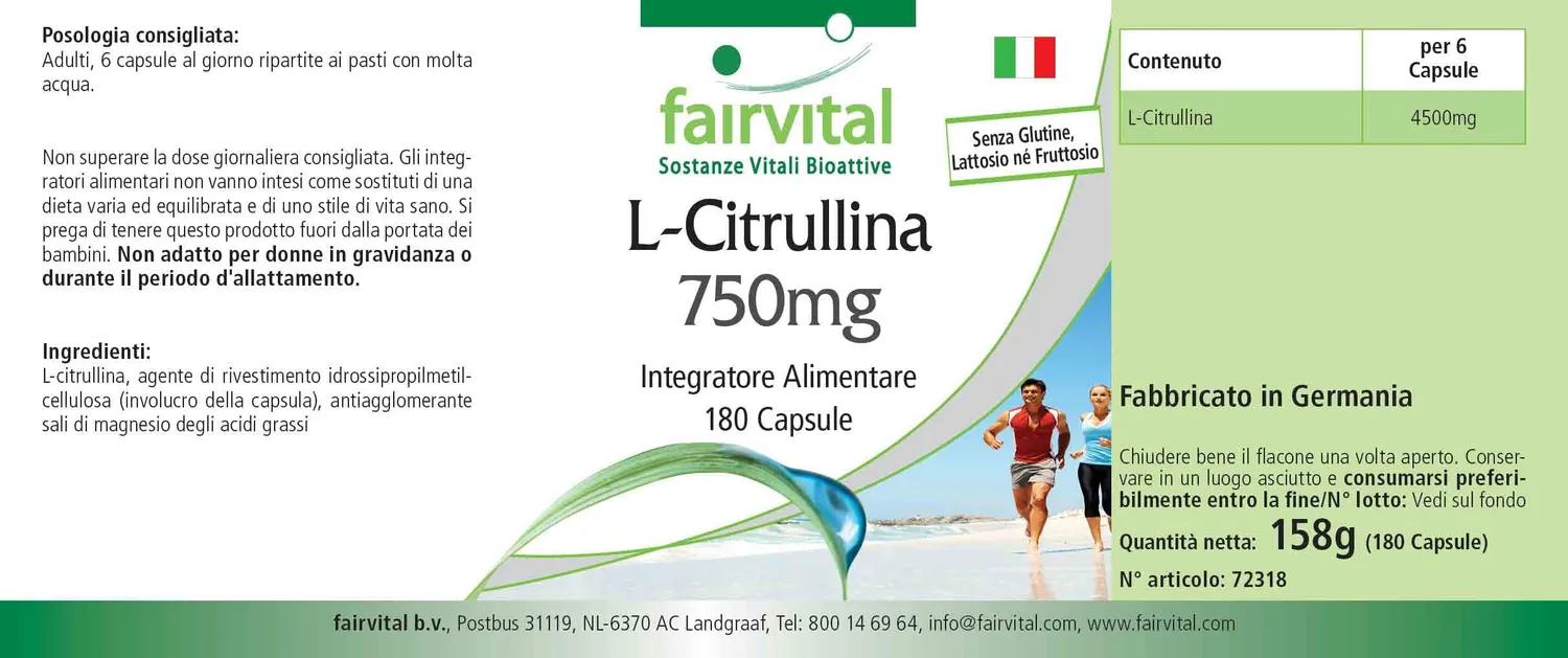Fairvital L-Citrullina 750 mg capsule 180 pz alto dosaggio