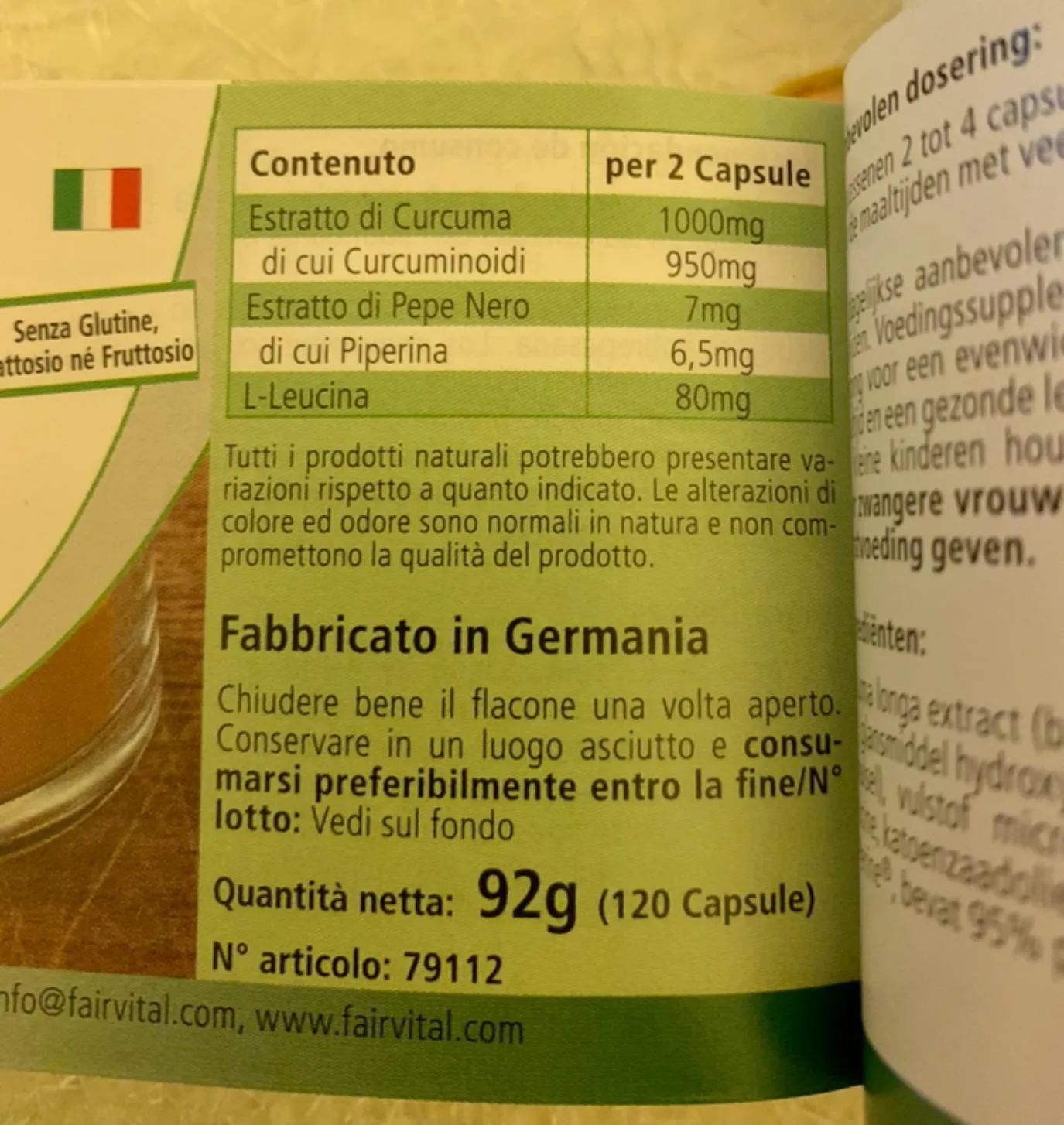 Fairvital Curcuma 500mg 120 capsule curcumina piperina