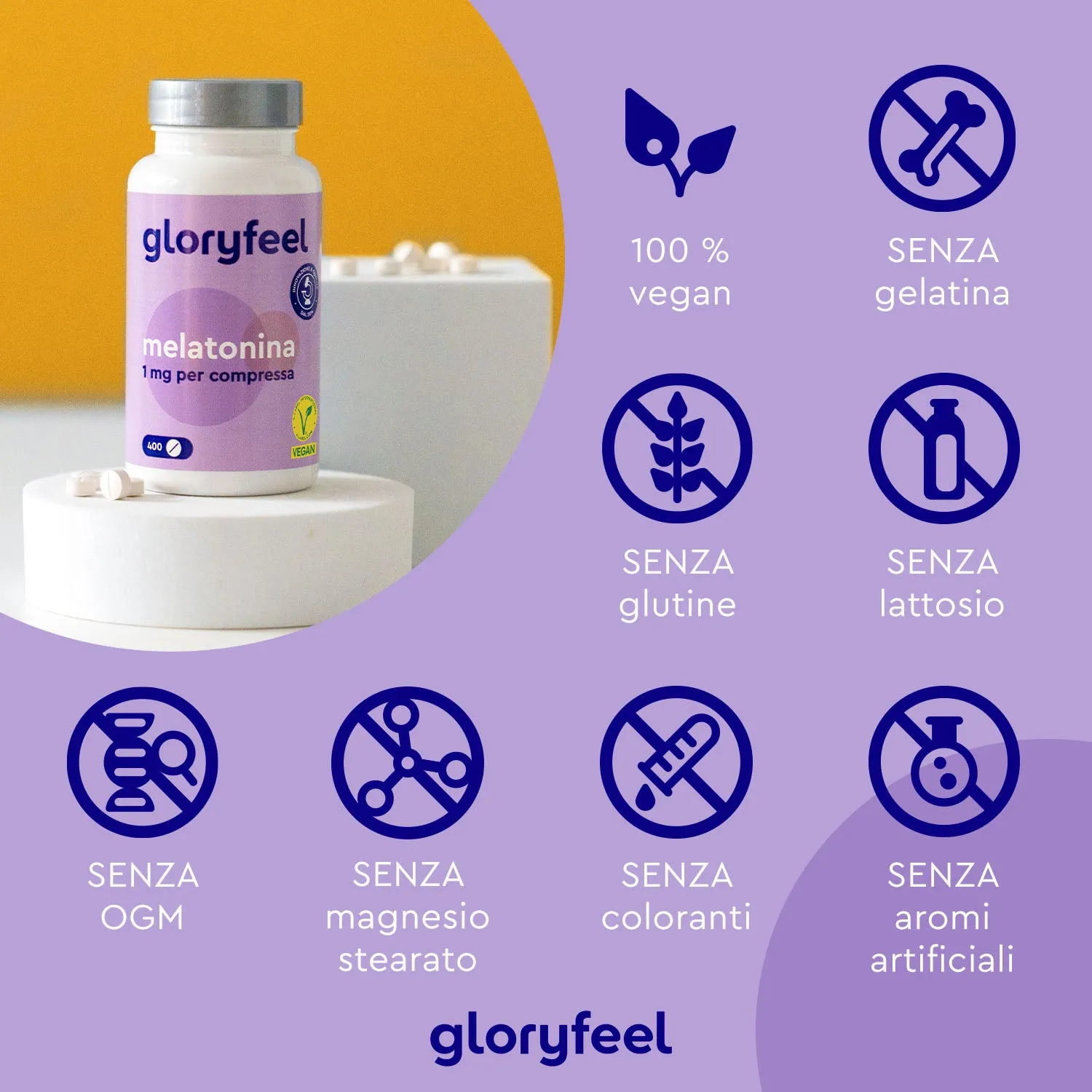 Gloryfeel Melatonina 1 mg compresse 400 pezzi vegan
